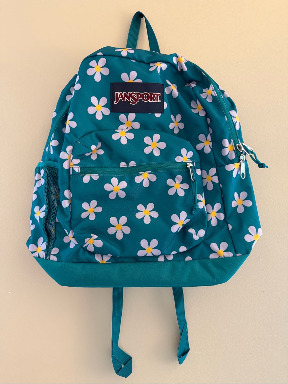 Jansport Teal Backpack with White Daisy Print